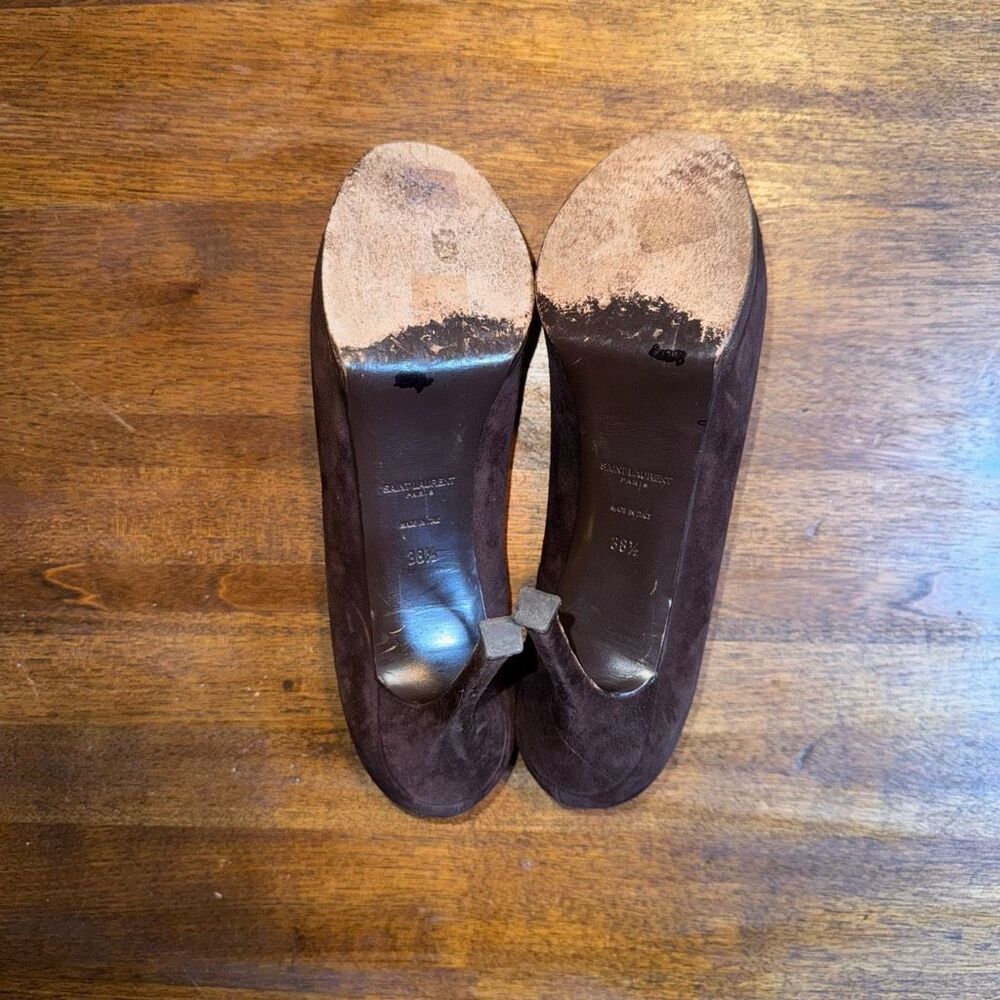 Saint Laurent Brown Suede Tribtoo Pumps - Picture 7 of 9